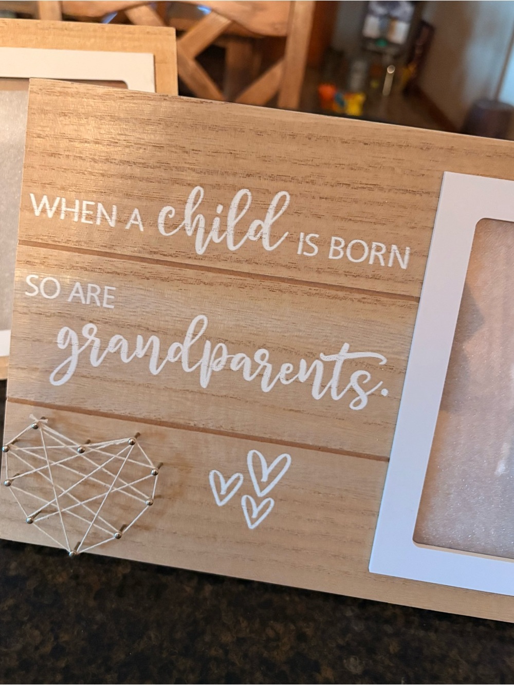 Three Wood Grain "When a Child Is Born" Grandparents Photo Frames - White Script